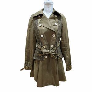 Steve Madden Women's Olive Green Double Breasted Peplum Trench Coat Size S